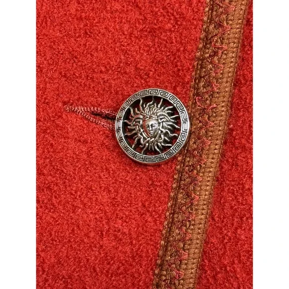 Wool Jacket Coat‎ Womens Red Brown Embroidered Sheep Countryside Scene Unique - Picture 4 of 8